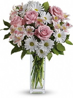 Букет из хризантем, розовых альстромерий и роз