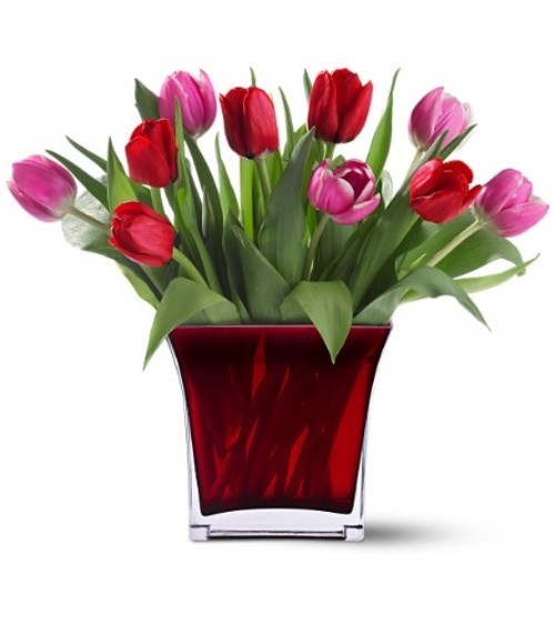 Букет из 11 тюльпанов "Красно-розовый закат"