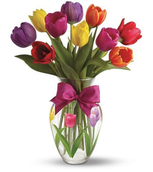 Букет из 11 разноцветных тюльпанов